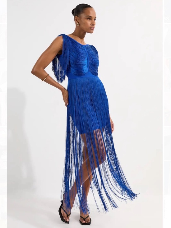 Karen Millen Dresses & Skirts - Karen Millen Electric Blue High-Low Fringe Dress